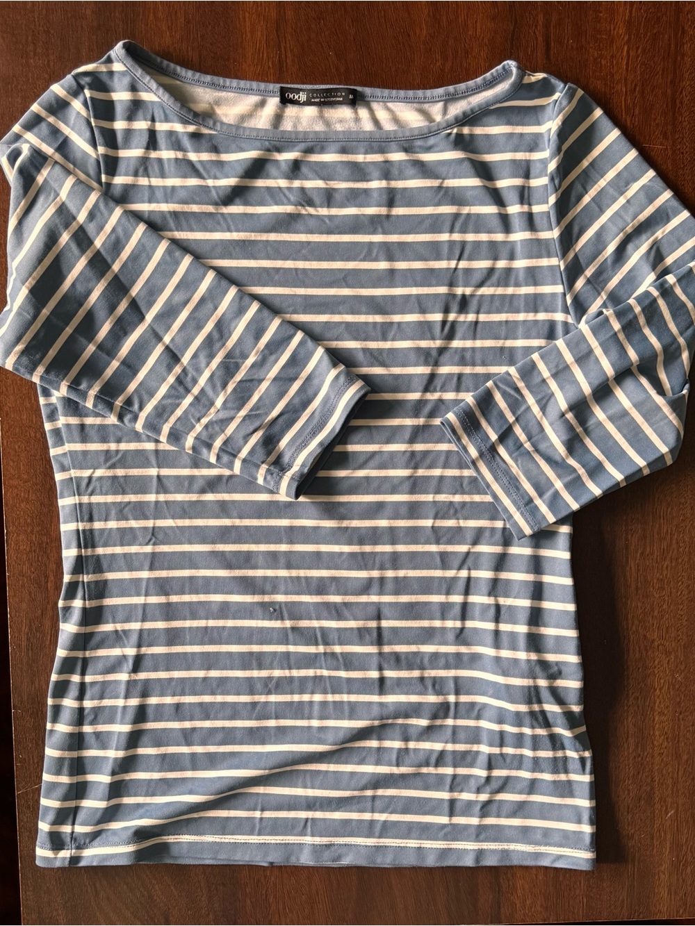 Oodji Boatneck Stripe Top in Light Blue and White, sleeves 3/4